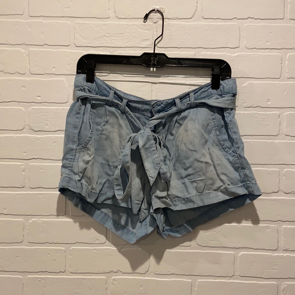 light blue paper bag shorts